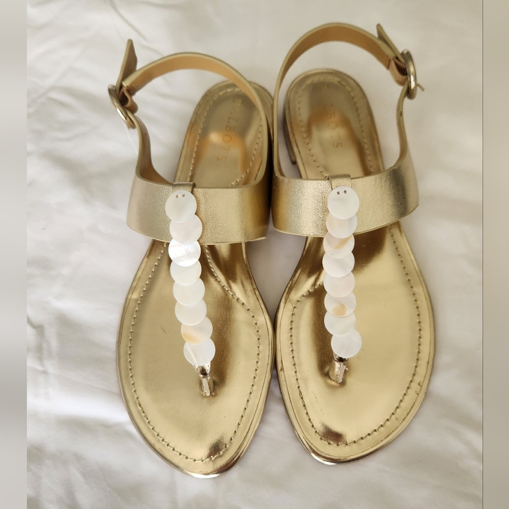 Talbots Gold Leather Sandals With Shell Accents - Like New